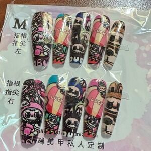 Cartoon Press On Nails Medium Length Kawaii Luck False Nail Tips Manicure